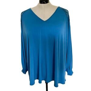 Torrid Lace Shoulder Popover Womens Top 4X Teal Romantic Boho Flowy Long Sleeve